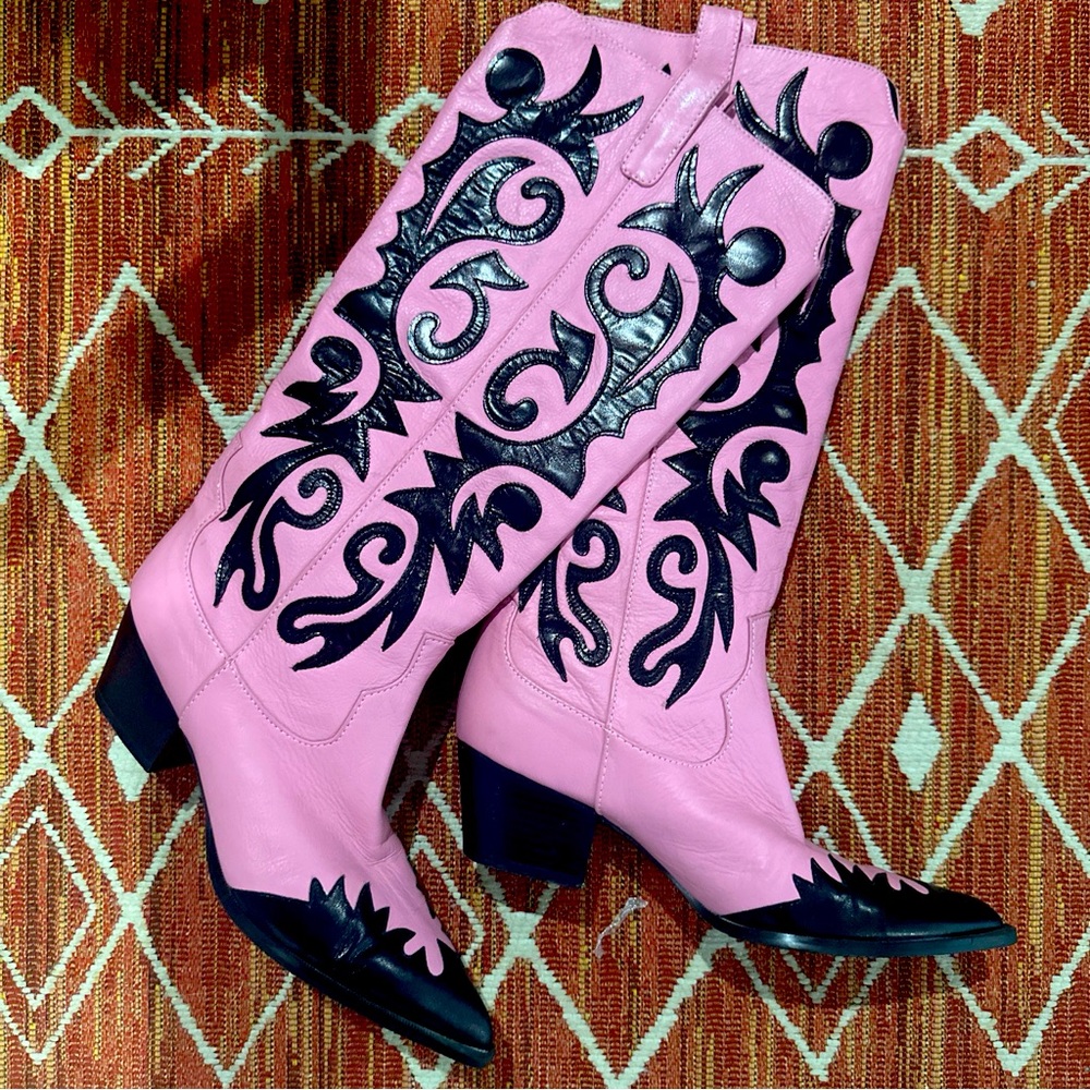 J. Renee by Roger’s Western Cowgirl Boots Leather Pink And Black Size 7W